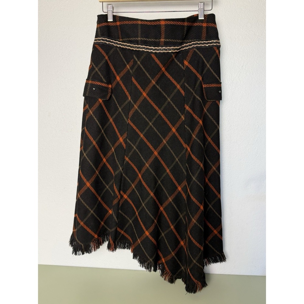 Forwear New York Plaid Asymmetrical Fringe Midi Skirt Cargo Pockets Size 10‎